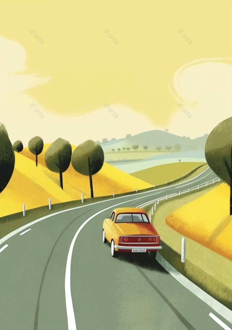 驾驶汽车去旅行黄色背景卡通插画,插画/手绘图,插画/手绘图库,插画/手绘图下载,插画/手绘